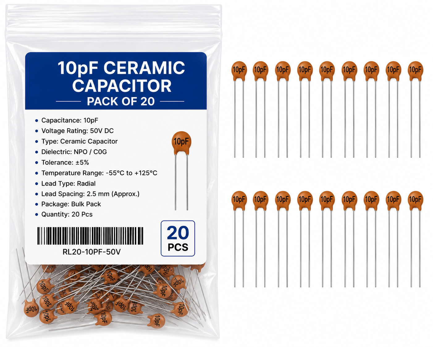 10pF Ceramic Capacitor Pack of 20