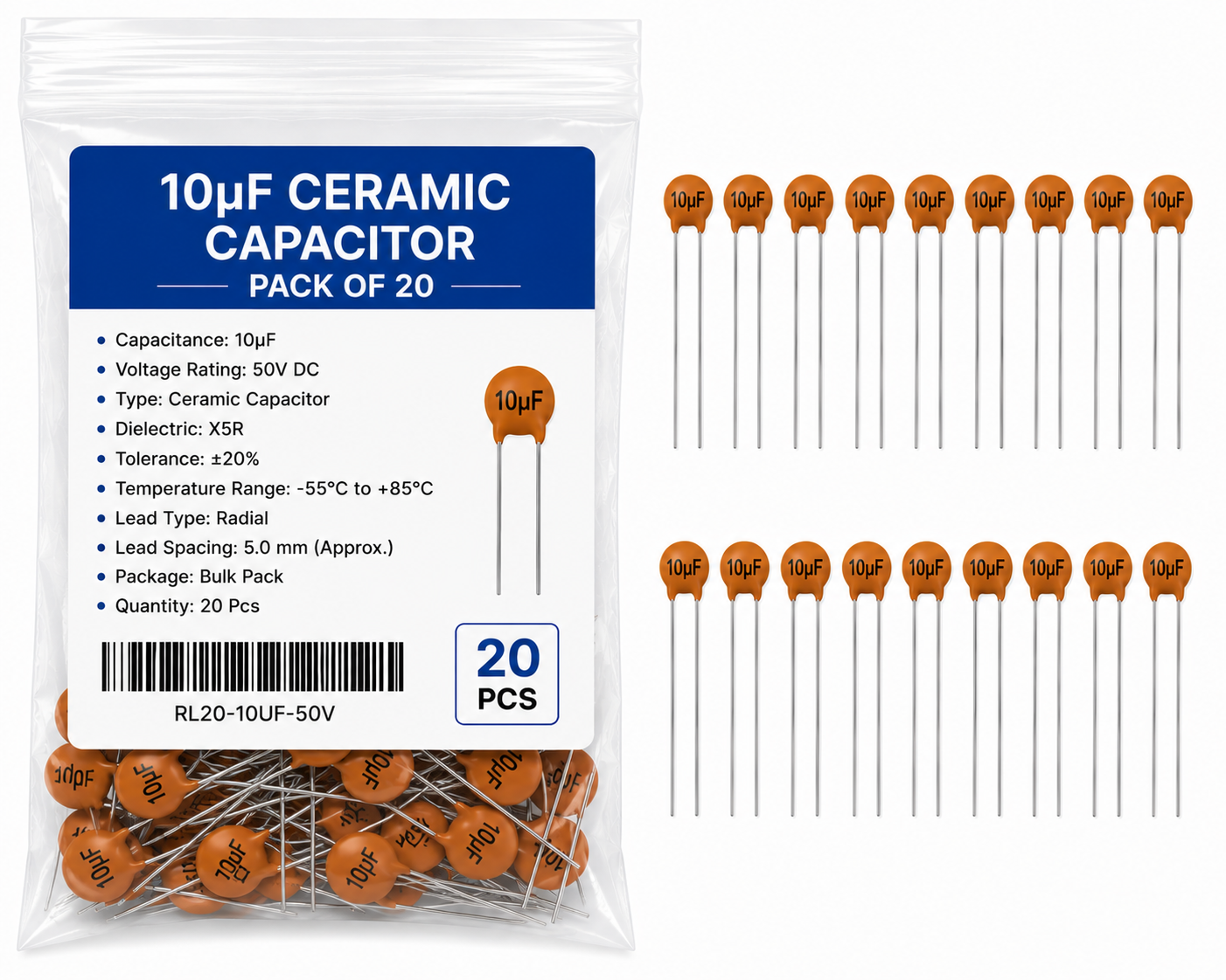 10µF Ceramic Capacitor Pack of 20