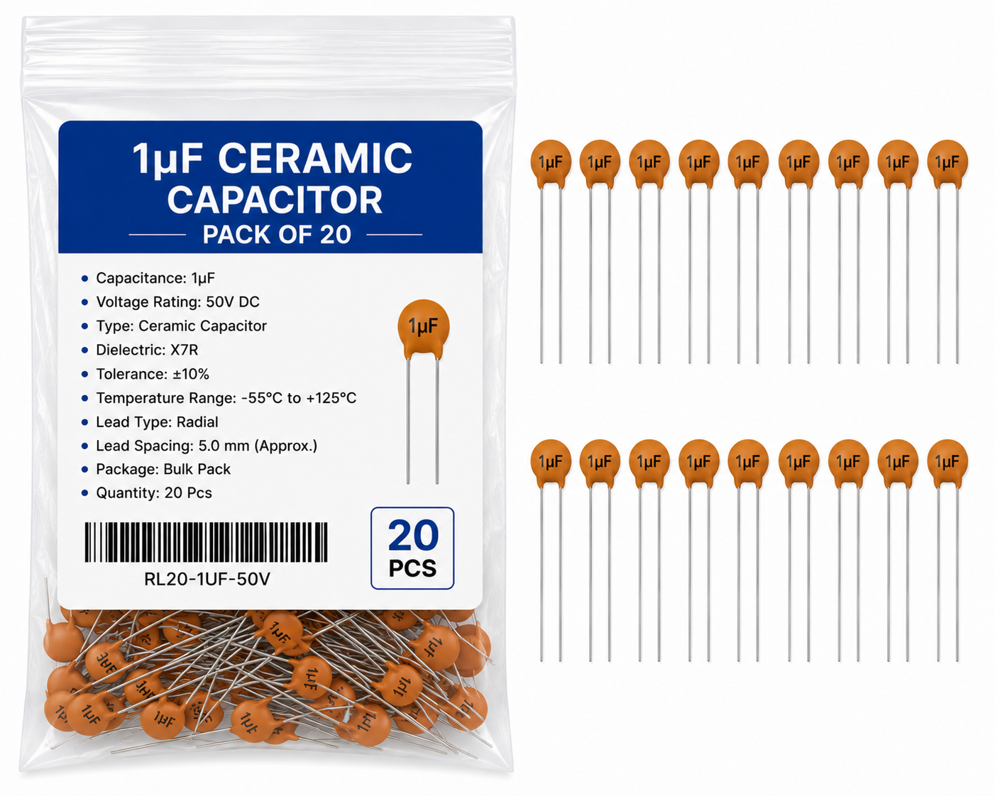 1µF Ceramic Capacitor Pack of 20