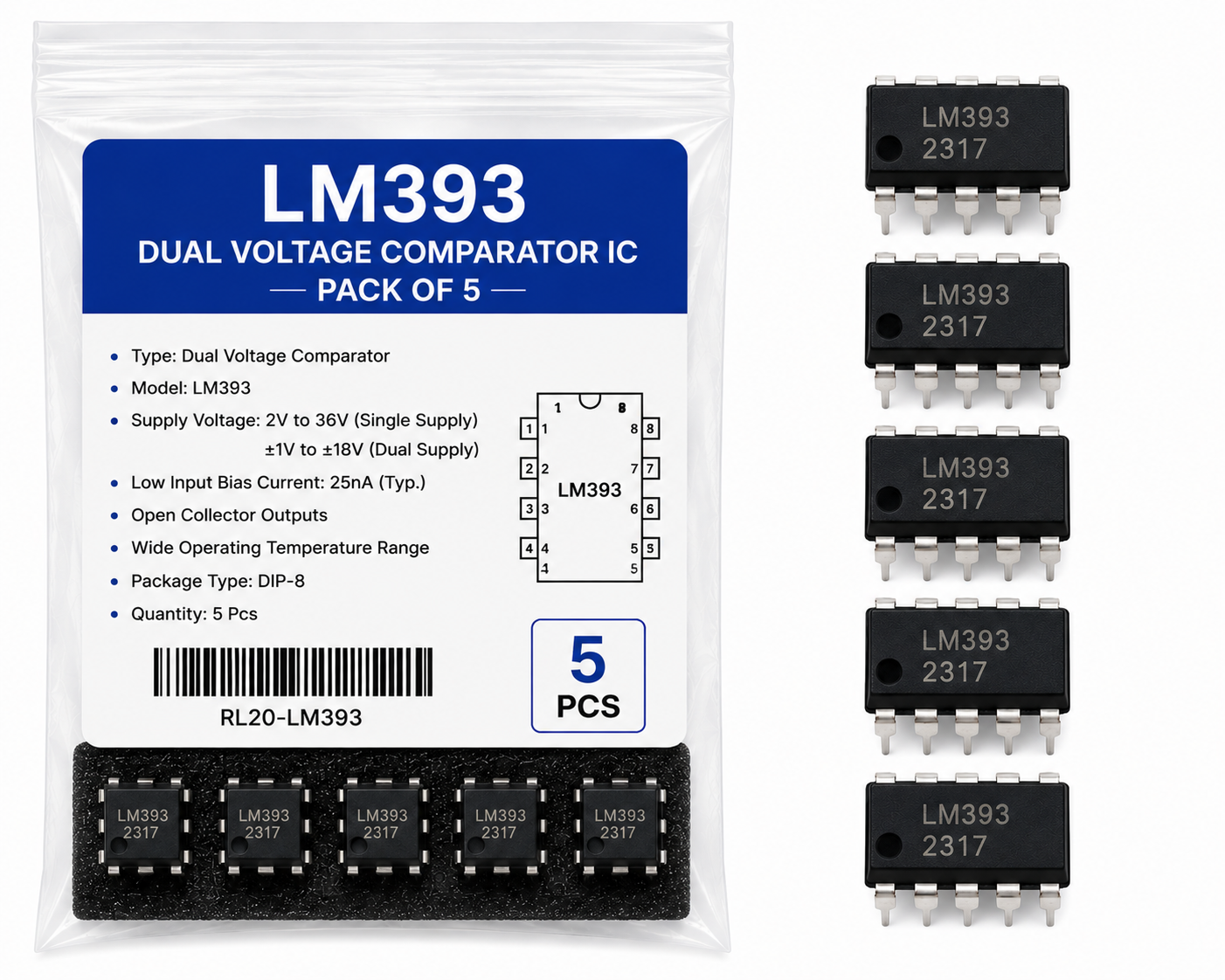 LM393 Comparator IC Pack of 5